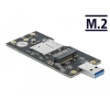 DELOCK USB 3.0 átalakító, A-típusú csatlakozóval - M.2 B kulcs, SIM-nyílással