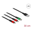 DELOCK USB Charging Cable 3 in 1 Type-A to 2 x Lightning / USB Type-C 0,3m Black