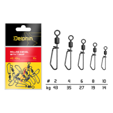 Delphin Rolling swivel with T snap / 10db - #6/27kg horgászkiegészítő