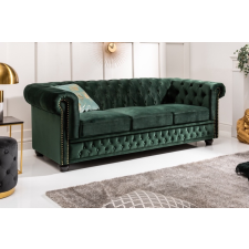  Design 3-személyes ülőgarnitúra Chesterfield 205 cm smaragdzöld bársony bútor