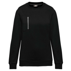 Designed To Work WK403 mellzsebes környakas unisex pulóver, kontrasztos díszítéssel Designed To Work, Black/Silver-3XL