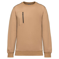 Designed To Work WK403 mellzsebes környakas unisex pulóver, kontrasztos díszítéssel Designed To Work, Camel/Black-3XL