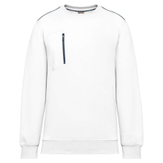 Designed To Work WK403 mellzsebes környakas unisex pulóver, kontrasztos díszítéssel Designed To Work, White/Navy-2XL