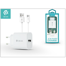 Devia Devia Smart USB hálózati töltő adapter + micro USB kábel 1 m-es vezetékkel - Devia Smart USB Fast Charge for Android - 5V/2,1A - white audió/videó kellék, kábel és adapter