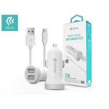 Devia Dual szivargyújtós töltő adapter + micro USB kábel 1 m-es vezetékkel - Devia Smart Series Dual USB Quick Charge - 5V/3,1A - white mobiltelefon kellék