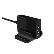 Devia hálózati töltő állomás 4 USB aljzat / 2 Type-C aljzat (5V / 3A, 75W, PD gyorstöltés támogatás, QC 3.0) FEKETE mobiltelefon kellék