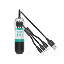 Devia USB-A - USB Type-C / Lightning / micro USB töltőkábel 1,2 m-es vezetékkel - Devia Kintone Series Tube Cable 3in1 - 10W - fekete mobiltelefon kellék