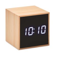 Digitális óra és ébresztőóra bambusz kerettel - 6x6x6 cm (BBV) ébresztőóra