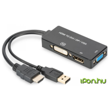 Digitus HDMI VGA/D-Sub + HDMI + DVI-D Átalakító Fekete 20cm AK-330403-002-S audió/videó kellék, kábel és adapter
