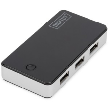 Digitus USB3.0 4 Port Aktív, Tápegységgel, Fekete/Ezüst (DA-70231) hub és switch