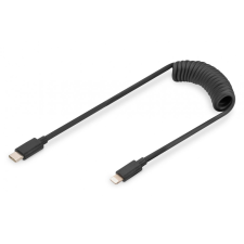 Digitus USB 2.0 USB C to Lightning Spiral Cable 1m Black kábel és adapter