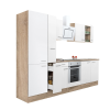Dinewell Yorki 300 konyhablokk sonoma tölgy korpusz,selyemfényű fehér front alsó sütős elemmel polcos szekrénnyel