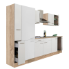 Dinewell Yorki 300 konyhablokk sonoma tölgy korpusz,selyemfényű fehér fronttal polcos szekrénnyel