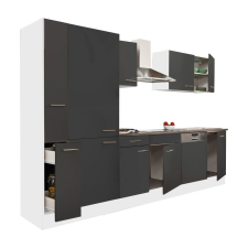Dinewell Yorki 310 konyhablokk fehér korpusz,selyemfényű antracit fronttal polcos szekrénnyel bútor