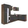 Dinewell Yorki 310 sarok konyhablokk yorki tölgy korpusz,selyemfényű antracit fronttal felülfagyasztós hűtős szekrénnyel