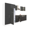 Dinewell Yorki 340 konyhablokk fehér korpusz,selyemfényű antracit fronttal polcos szekrénnyel és felülfagyasztós hűtős szekrénnyel