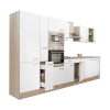Dinewell Yorki 360 konyhablokk sonoma tölgy korpusz,selyemfényű fehér fronttal polcos szekrénnyel