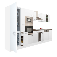 Dinewell Yorki 370 konyhablokk fehér korpusz,selyemfényű fehér fronttal alulfagyasztós hűtős szekrénnyel bútor