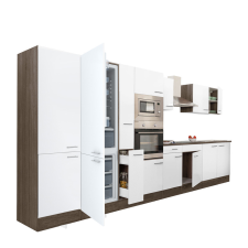 Dinewell Yorki 420 konyhablokk yorki tölgy korpusz,selyemfényű fehér fronttal alulfagyasztós hűtős szekrénnyel bútor