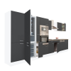 Dinewell Yorki 430 konyhablokk fehér korpusz,selyemfényű antracit fronttal alulfagyasztós hűtős szekrénnyel