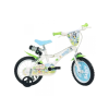 Dino Bikes Bluey 14 gyerek bicikli kulacstartóval és oldalkerekekkel fehér-kék-zöld színben  Dino Bikes kerékpár
