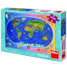 Dino Puzzle A Világ puzzle állatos 300 db Dino XXL képkirakó, Állatos Világtérkép - kék puzzle, kirakós