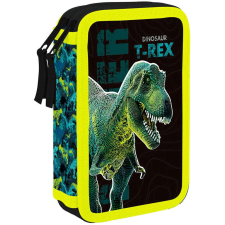 Dinoszaurusz tolltartó, 2 emeletes, üres, T-REX, zöld-fekete tolltartó