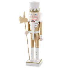 Diótörő katona karácsonyi figura bárddal - 36 cm fa - arany/fehér karácsonyi dekoráció