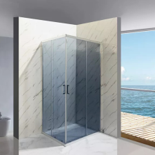 Diplon 100x80 cm aszimmetrikus szögletes két tolóajtós zuhanykabin, 5 mm edzett szürke üveggel, 190 cm magas kád, zuhanykabin