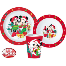 Disney Minnie, Mickey Karácsony étkészlet, micro műanyag szett, pohárral 260 ml babaétkészlet