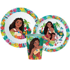 Disney Vaiana étkészlet, micro műanyag szett pohárral 260 ml babaétkészlet