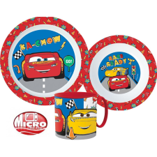 Disney Verdák Lets Race étkészlet, micro műanyag szett bögrével 265 ml babaétkészlet