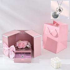  Díszdobozos örök rózsa és nyaklánc szett – Ezüst szív nyaklánc