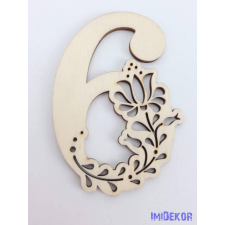  Díszes natúr lézervágott fa szám 6,5x5cm - 6 dekorációs kellék