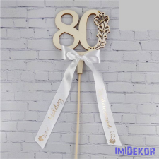  Díszes szám pálcán születésnapi szalaggal kb 9x37cm - 80 dekorációs kellék