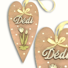  Díszített szív &quot;Dédi&quot; bézs dekorációs kellék