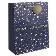 Dísztasak matt 18x23 cm kék/arany Boldog születésnapot felirattal ajándéktasak