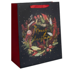  Dísztasak matt 26x32 cm fekete/piros koszorú ajándéktasak