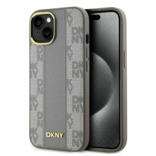 DKNY bőr kockás monomintás MagSafe iPhone 15 tok - bézs tok és táska
