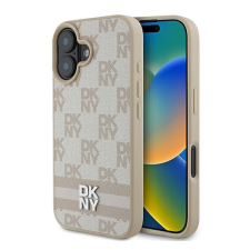 DKNY Checkered Pattern & Printed Stripes iPhone 16 hátlap tok, rózsaszín DKHCP16SPCPTSSP tok és táska