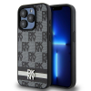 DKNY DKHCP15LPCPTSSK Leather Checkered Mono Pattern &amp; Printed Stripes tok iPhone 15 Pro - fekete