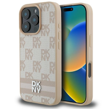 DKNY DKHCP16LPCPTSSP Checkered Pattern & Printed Stripes keménytok iPhone 16 Pro - rózsaszín tok és táska