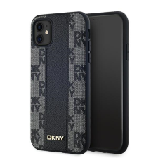 DKNY DKHMN61PCPVSLK Leather Checkered Mono Pattern MagSafe-kompatibilis tok iPhone 11 / Xr - fekete tok és táska