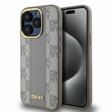 DKNY DKHMP15LPCPVSLE Leather Checkered Mono Pattern MagSafe keménytok iPhone 15 Pro - bézs tok és táska