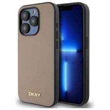 DKNY DKHMP15XPGHLME Grained Metal Logo MagSafe-kompatibilis tok iPhone 15 Pro Max - bézs tok és táska