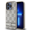DKNY DKNY PU Leather Checkered Pattern and Stripe tok iPhone 14 Pro készülékhez bézs