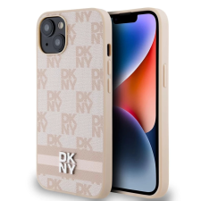 DKNY DKNY PU Leather Checkered Pattern and Stripe Tok iPhone 15 készülékhez rózsaszín tok és táska