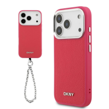 DKNY DKNY PU Leather Metal Logo csuklóláncos tok iPhone 17 Pro készülékhez rózsaszín tok és táska