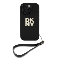DKNY DKNY PU Leather Stack Logo csuklópántos tok iPhone 16 Pro készülékhez fekete tok és táska
