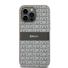 DKNY iPhone 14 Pro Ismétlődő mintás PU Bőr Telefon tok - Bézs (DKHCP14LPRTHSLE) tok és táska
